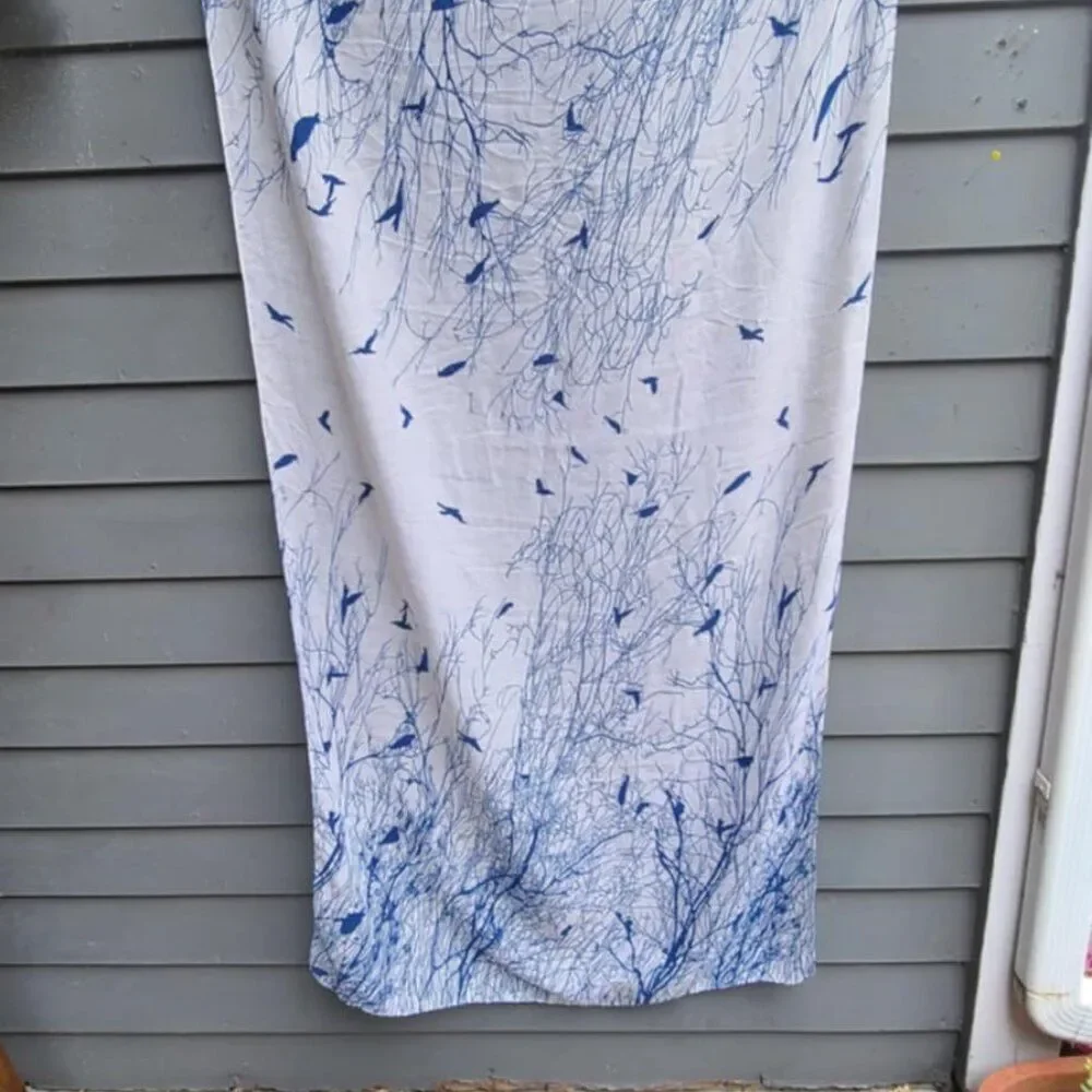Ganz Esther Lily Birds in Trees Scarf Blue White